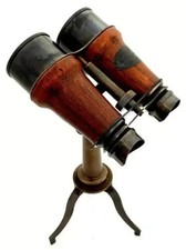 Antique Nautical Solid Brass Binoculars Telescope Wooden Tripod With Stand GIft