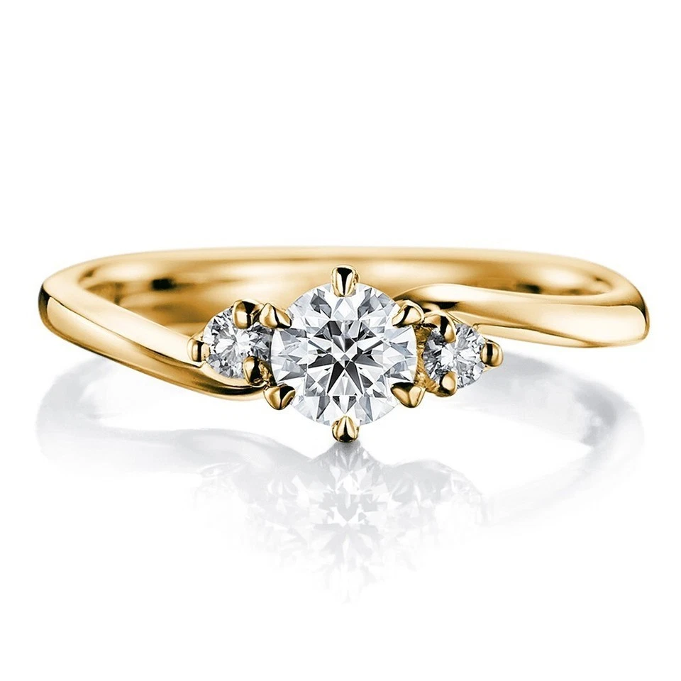 1 Ct Round Cut D/VVS1 Diamond Three Stone Wedding Ring 14K Yellow Gold Finish - Image 2 of 4