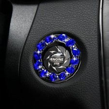 Bling Crystal Car Push Start Button Cover, Shiny Rhinestone Auto Engine Blue