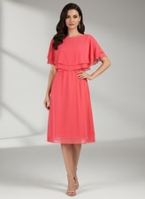 Tahari Coral Midi Dress with Layered Cape Sleeve SZ 10
