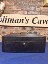 Antique Victorian Black Leather Despatch Box With Working Bramah Lock And Key