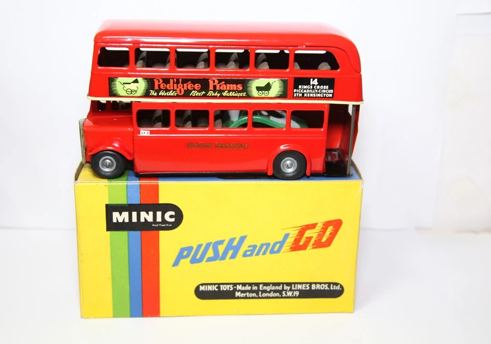 Triang Minic Double Deck Bus In Original Box - Near Mint 1950s Push and Go — 第 2/4 张图片