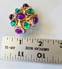 Vintage Large Statement Multicolor Cabachon Rhinestone Clip Earrings  Gold Tone — photo 4