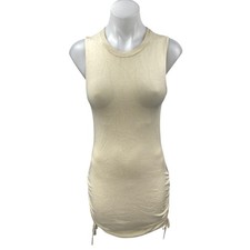 Abercrombie & Fitch Cream Sleeveless Ruched Mini Bodycon Sweater Tank Dress Sz S