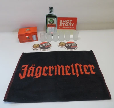6x Jägermeister Gläser Weiß 2cl Shot Glas Stamperl Schnapsglas + Barhandtuch +6x
