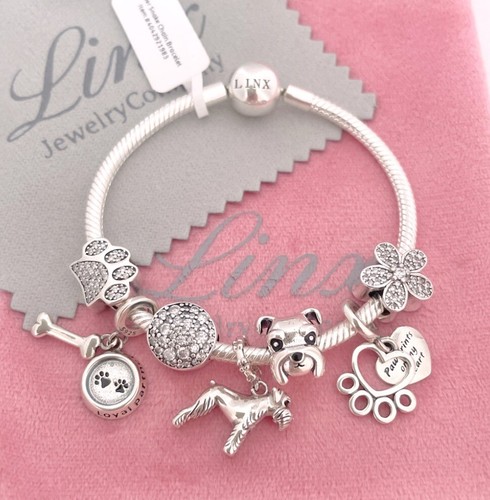 Linx Silver Snake Chain Bracelet with Schnauzer Themed Charms - Picture 2 of 10