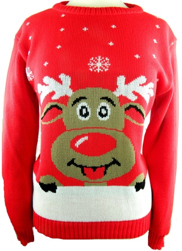 Girls Boys Christmas Xmas Bambi Rudolph Penguin Sweaters Jumper Pullover 3-14 Yr - Picture 19 of 27
