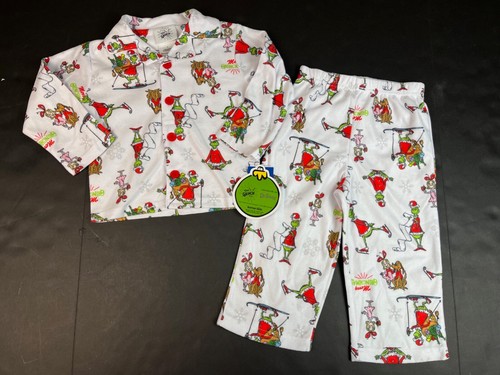 Dr. Seuss The Grinch Merry Grinchmas geknöpfter Mantel 2-teiliges Pyjama-Set Jungen neu mit Etikett 4 - Bild 1 von 3