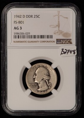 1942-D DDR 25c Washington Quarter - FS-801 Double Die