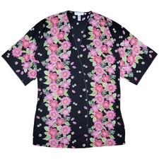Oscar De La Renta Pink Label Robe Womens Medium Black Floral Kimono Sleepwear