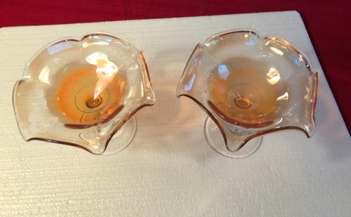 Carnival Glass Compote / candy dish pair Golden flash look blown FREE SHIP - Picture 3 of 5