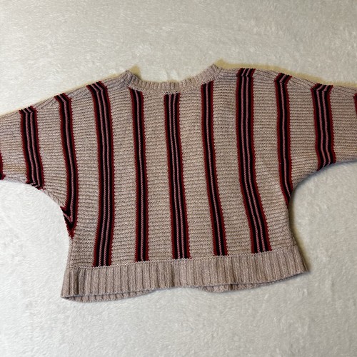 Gymboree Girls Open Cardigan Sweater Medium Beige Knit Striped Long Sleeves - Picture 5 of 7