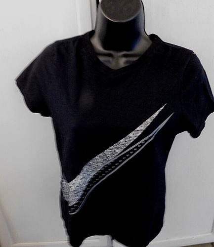 The Nike Tee black S/S t-shirt w silver/black polka dot swooshes girl sz XL - Picture 2 of 5