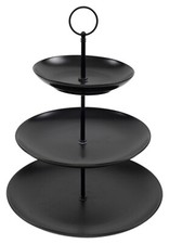 Etagere mit 3 Etagen Servierteller Porzellan Metall Schwarz 26 x 36 cm