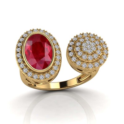 Offener Ehering 10 K Gold 2,61 kt ovaler Laborgefertigter rosa Rubin & echter Diamant