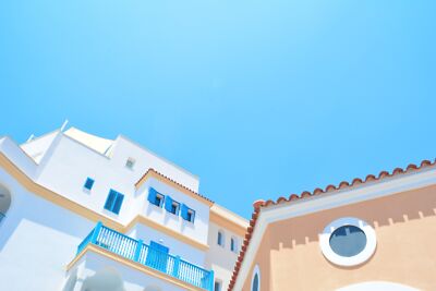 Landscape sky greece building bright clear sunlight Custom Gaming Mat Desk