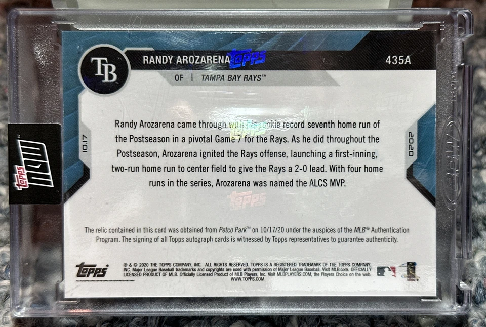 2020 TOPPS NOW ALCS AUTO ROOKIE RELIC CARD Sealed /49 RANDY AROZARENA MVP #435A - Image 2 of 4