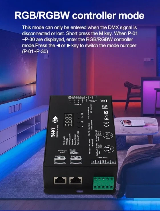 4Ch DMX512 & RDM Decoder Controller for LED RGBW LED Strip Light RJ45 Connection - Image 3 of 4