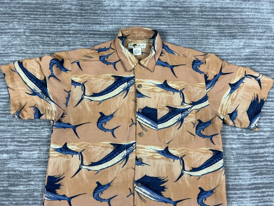 Camisa Joe Marlin Para Hombres Grande Naranja Campamento de Pesca Abotonada Marlins de Florida Foto 2 de 4