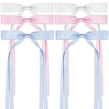 6PCS Silky Satin Hair Bows Ribbon Hair Clips, Ribbon Satin Hair Bows with Lon...