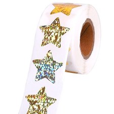 1" Small Holographic Glitter Star Stickers for Kids Reward, 1 Inch Gold Glitter