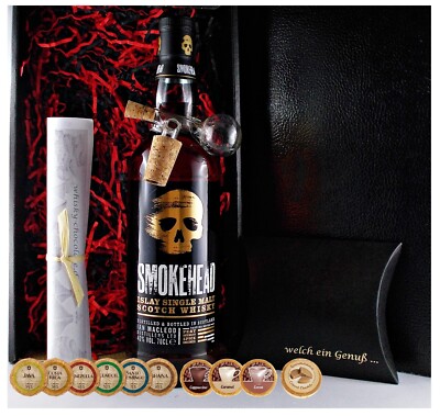 Smokehead Islay Single Malt Scotch Whisky + Portionierer + Schokolade Geschenk