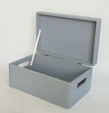 Wooden Gray Box Storage Chest Handles Lid Keepsake Memory Boxes Wood Home Decor