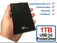 New Avolusion HD250U3 1TB USB 3.0 Portable External Hard Drive Ultra Slim -Black