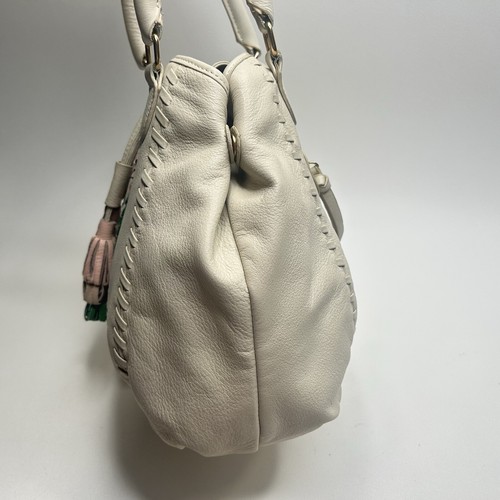 Isabella Fiore Off White Cream Tan Soft Italian Leather Purse Handbag Flowers - Picture 3 of 17