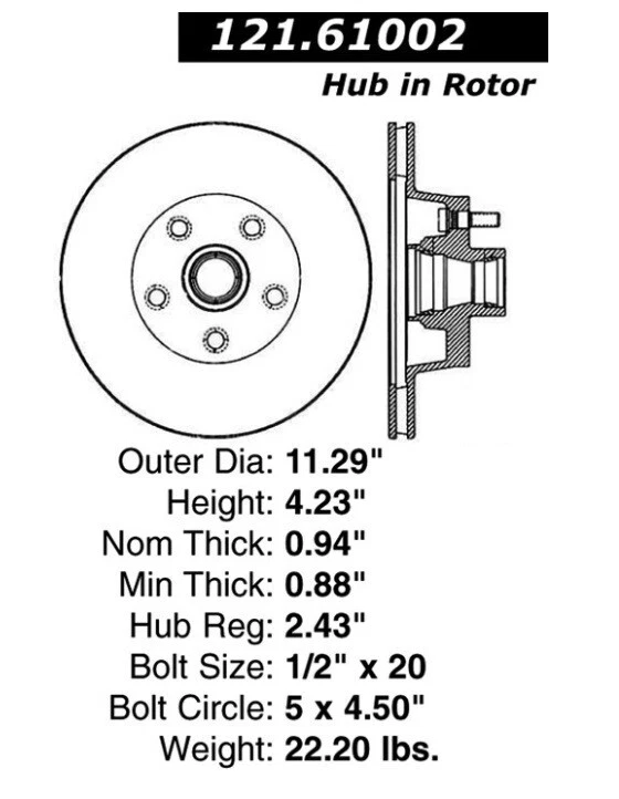 121.61002 Centric Brake Disc Front Driver or Passenger Side for Country Mustang — 第 2/2 张图片