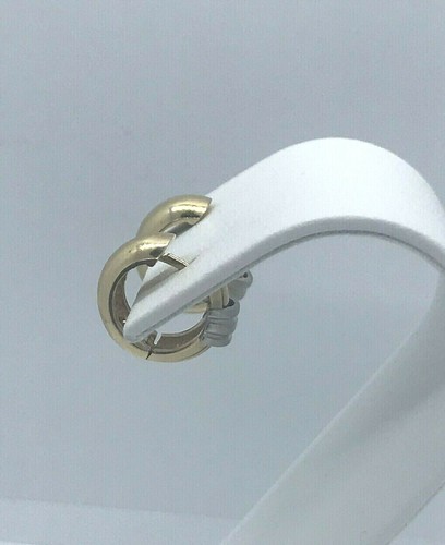 14K Yellow & White Gold Huggie Hoop Pierced Earrings - Picture 11 of 11