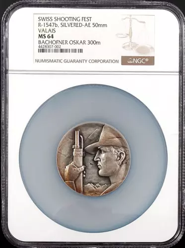 Swiss Shooting Fest Medal, R-1547b, Silvered-AE, 50 mm, Valais, MS 64 by NGC!