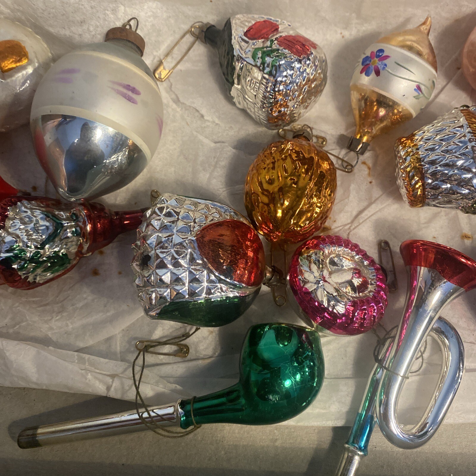 19 Antique Glass Christmas tree baubles decorations Mercury Glass Hand