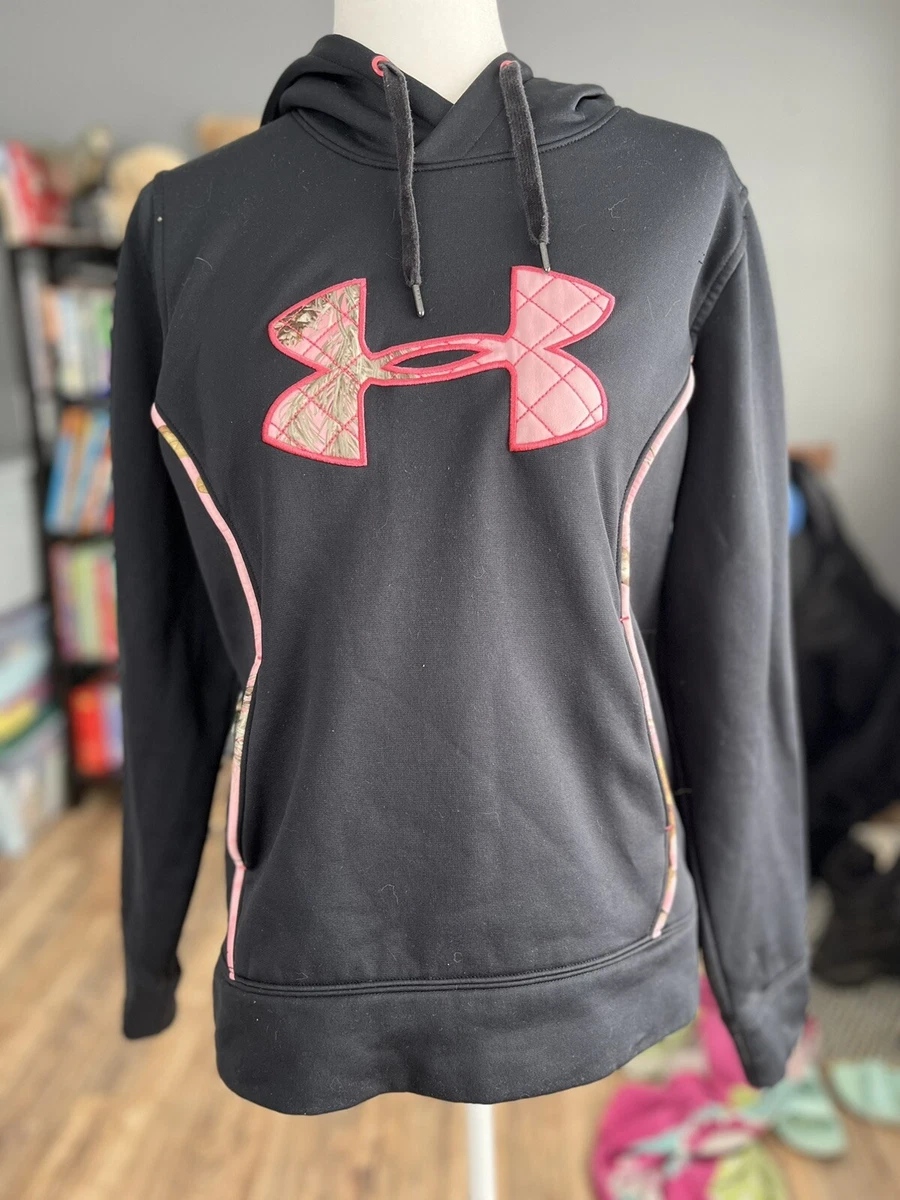 Under Armour Hoodie Women Gray Pink Camo Pull Over Sweatshirt Loose Fit  Medium