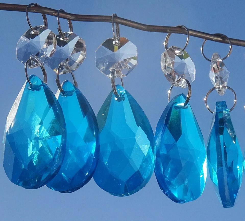 25 PIEZAS DE LÁMPARA DE LÁMPARA DE ARAÑA TURQUESA CRISTALES CORTADOS DE VIDRIO PRISMAS Foto 4 de 4