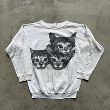 Vintage 80s Cat Kittens Graphic Sweatshirt M White Made in USA Rare