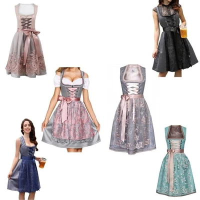 MARKENLOS Oktoberfest Festkleid Midi Dirndl Damen Set - Trachtenkleid Oktoberfest