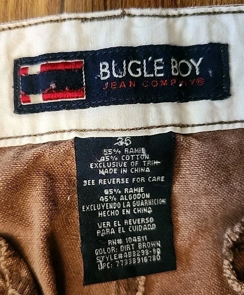 Bugle Boy Shorts Mens Size  36 Brown Canvas Y2K Vintage 90s Skater Baggy Cargo  - Image 3 of 4
