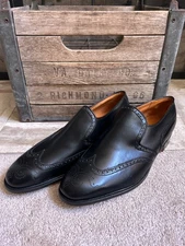 TRICKER'S leather wingtip brogue slip-on dress shoes - black - US 9.5