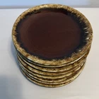 8 Hull USA Salad Plates Approx 7” Brown Drip Ovenproof Appetizer Dessert Pottery