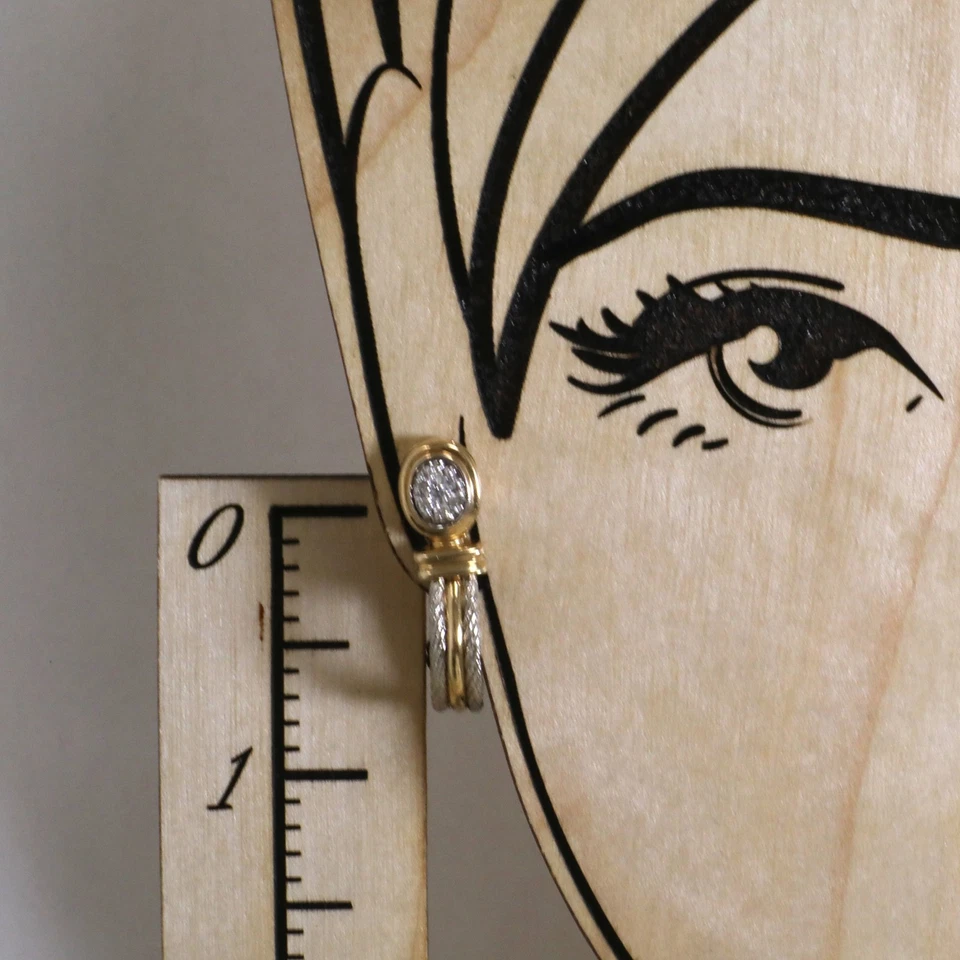 Vintage 1980s 14K Two-Toned Gold Cable & Diamond (.22 TCW) Earrings-.80”L - Image 2 of 4