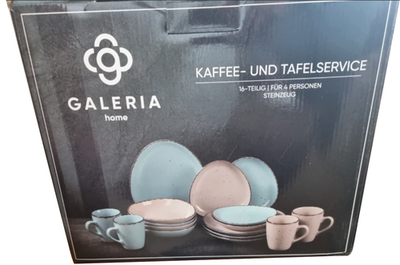 GALERIA Kaffee- und Tafelservice Naturlook oval türkis 16-tlg