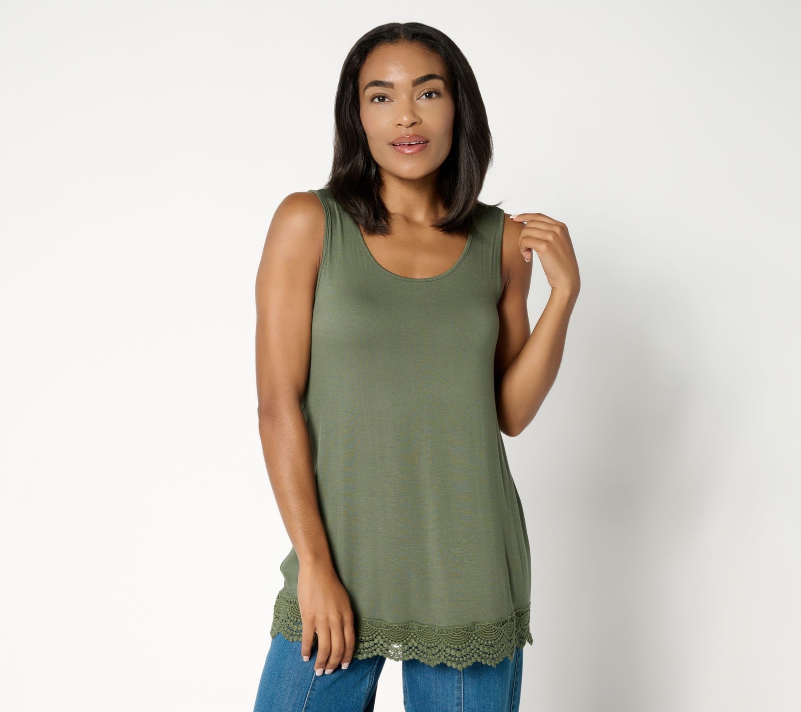 Gymwrap Women's Top Sz L Knit Tank Crochet Hem Green A704050