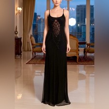Chic Backless Evening Dress in Black hand, beaded elegance.