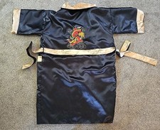 Vintage Dragon Kimono Robe Black Gold Embroidered Satin Reversible
