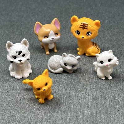 6pc Mini Cat Figures Toy Lot Hard Plastic Miniature Animals Kittens 1 to 2 Inch