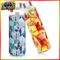 Glasflasche 550Ml Mit Edelstahlabdeckung Bpa-Frei Wiederverwendbar Kaktuspalmen
