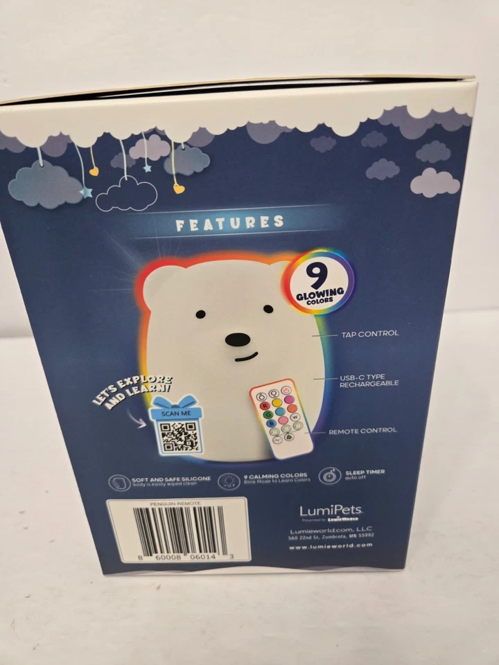 LumiPets Penguin Night Light with Remote Control Rechargeable 9 Color  Light - Image 4 of 4
