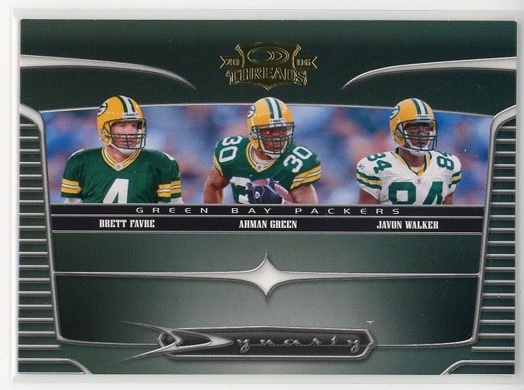 2006 Donruss Threads #D-9 Brett Favre / Ahman Green / Javon Walker Dynasty Gold