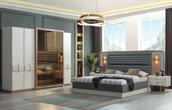 Komplett Schlafzimmer Luxus Set Bett 2X Nachttische Modern MöBel 4Tlg-image